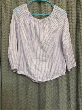 GAP Lavender and White Striped Off the Shoulder Blouse - Women Tops